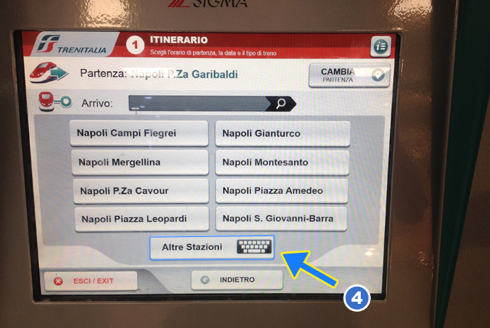 Неаполь как купить билет на поезд в автомате шаг 3